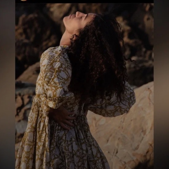 Daughters of India Women Kyra ¾ Sleeve Mini Dress Sz XL Olive Flowy Cotton Light - Picture 7 of 14